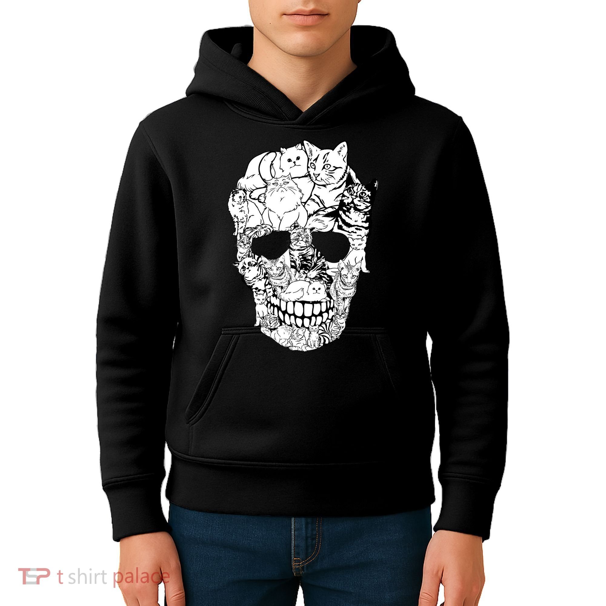 Halloween Cat Skull Kitty Skeleton Costume Skull Cat Kids Hoodie