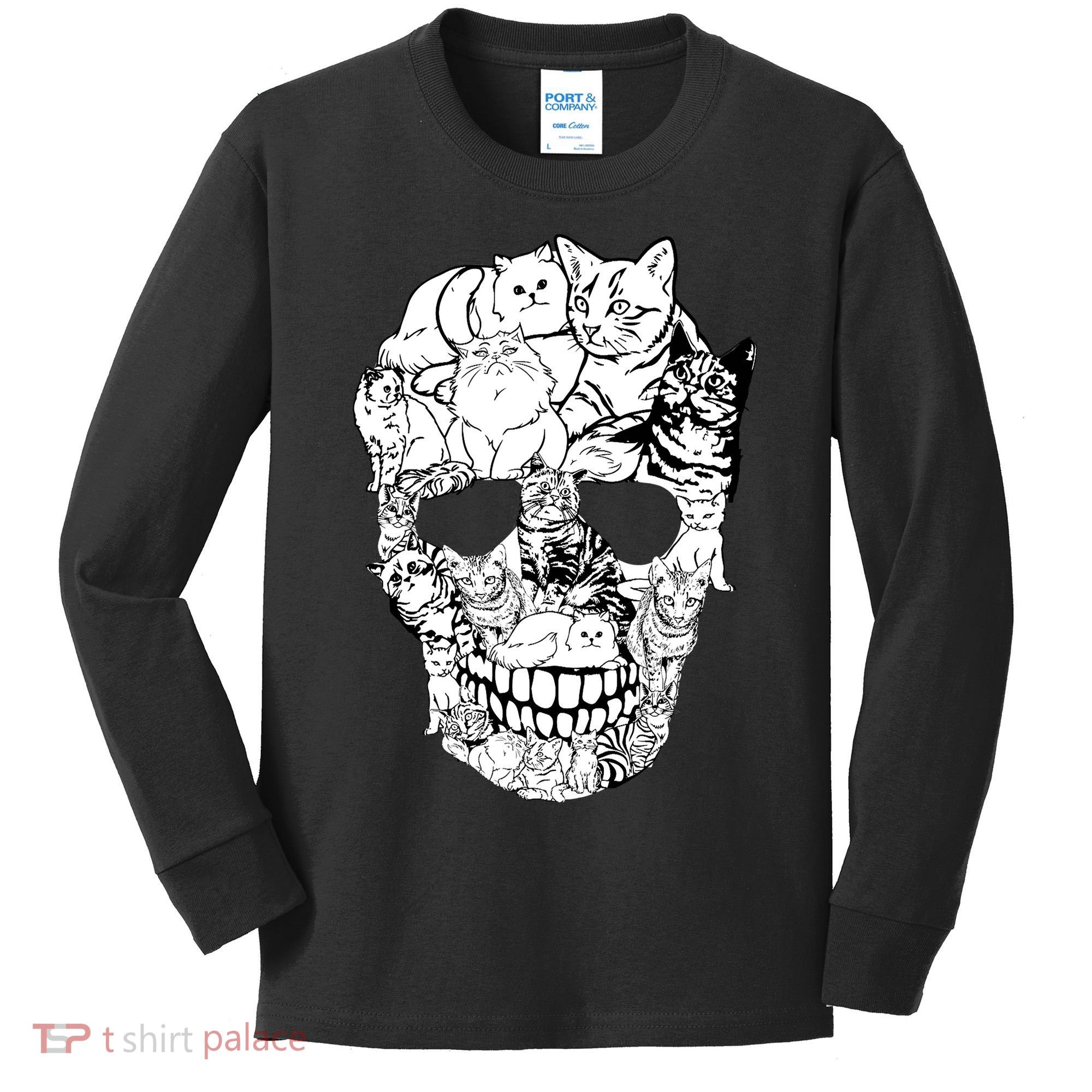 Halloween Cat Skull Kitty Skeleton Costume Skull Cat Kids Long Sleeve Shirt