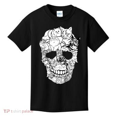Halloween Cat Skull Kitty Skeleton Costume Skull Cat Kids T-Shirt