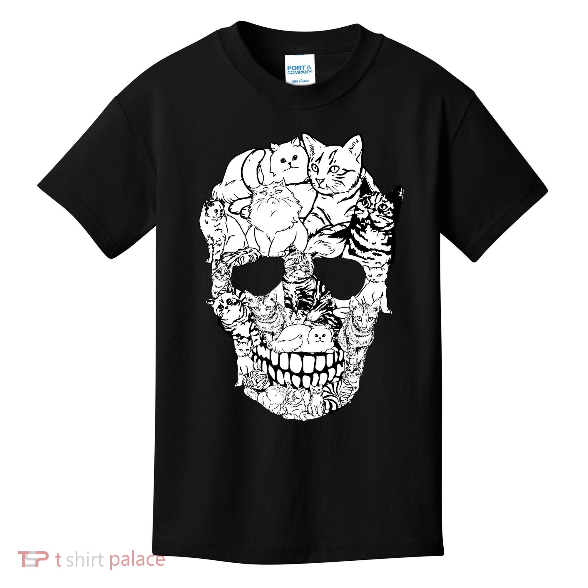 Halloween Cat Skull Kitty Skeleton Costume Skull Cat Kids T-Shirt