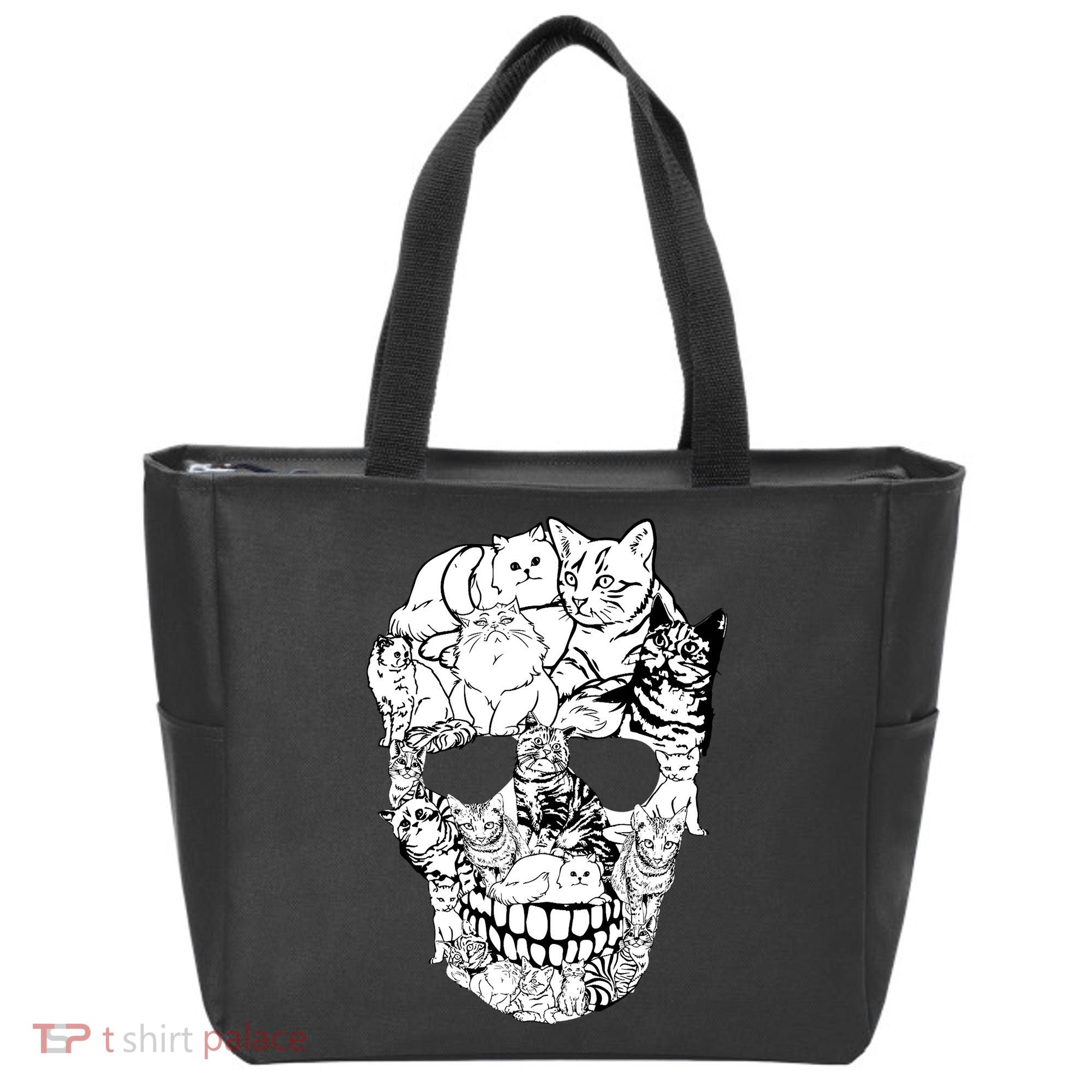 Halloween Cat Skull Kitty Skeleton Costume Skull Cat Tote Bag