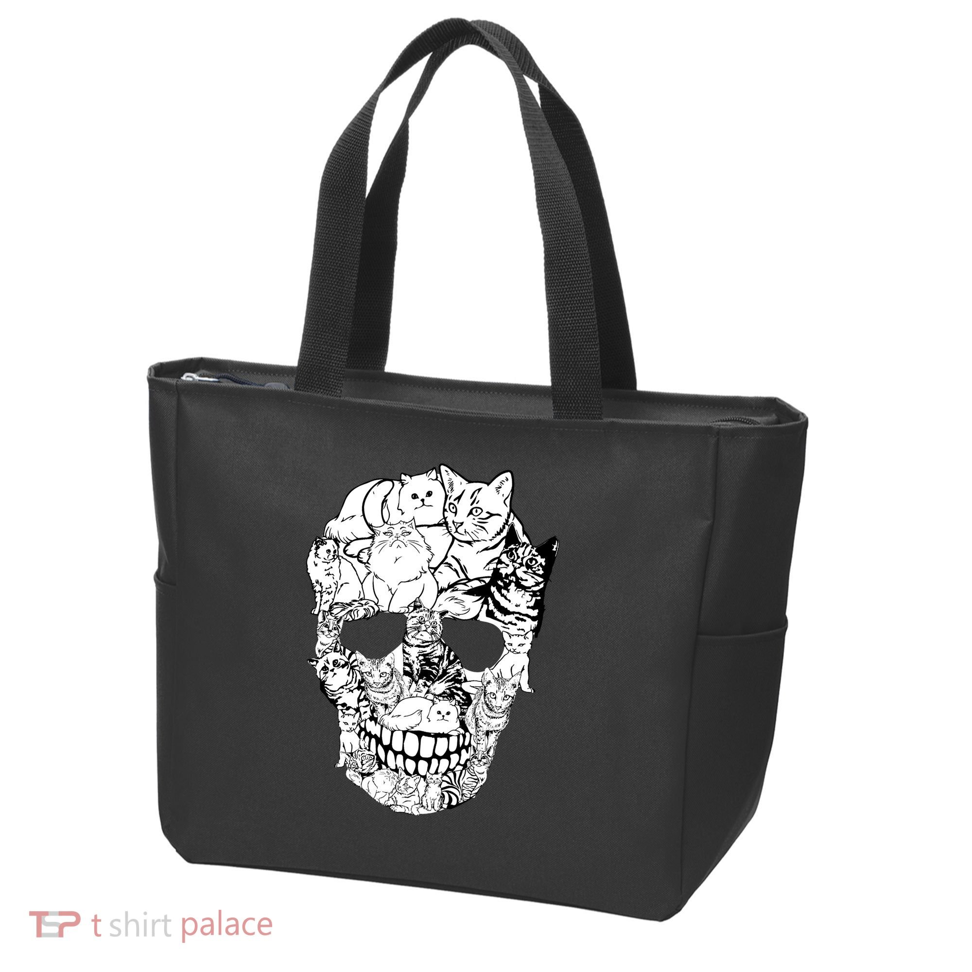 Halloween Cat Skull Kitty Skeleton Costume Skull Cat Tote Bag