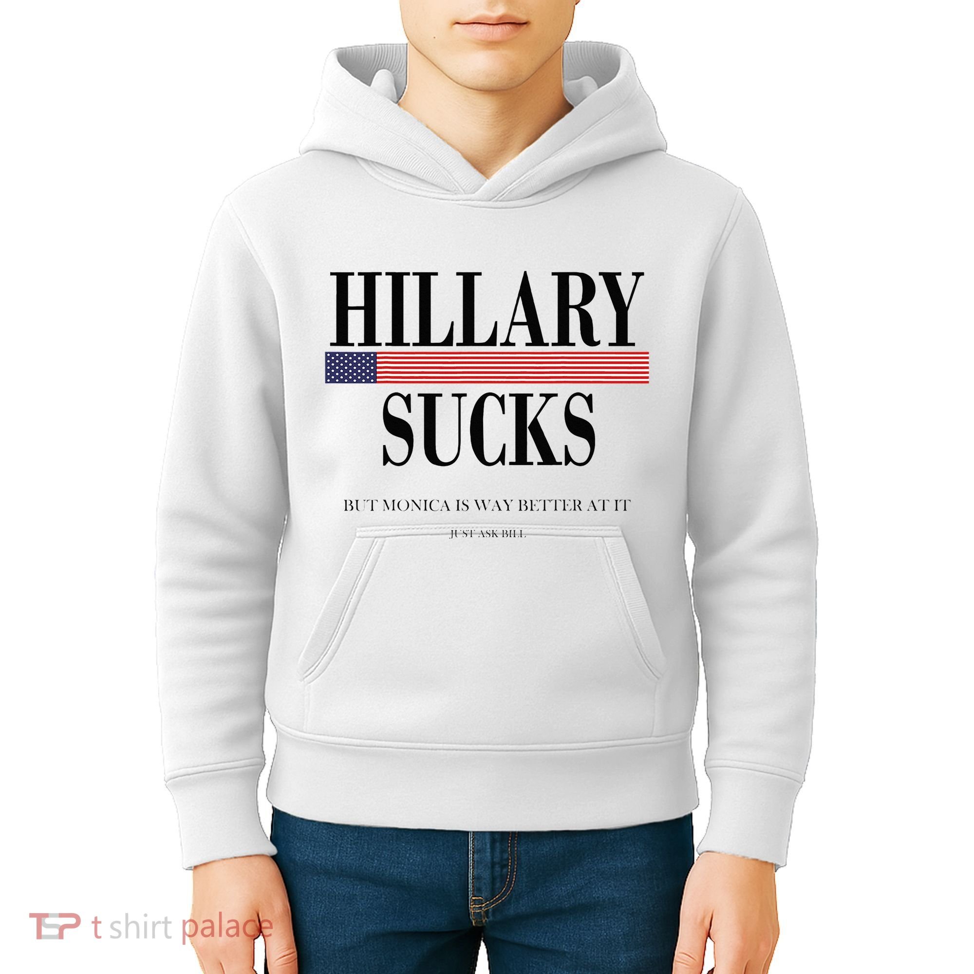 Hillary Clinton Sucks But Monica Is Way Better At It Kids Hoodie