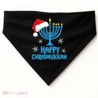Happy Chrismukkah Santa Hat Christmas Hanukkah Sleep USA-Made Doggie Bandana thumb 0