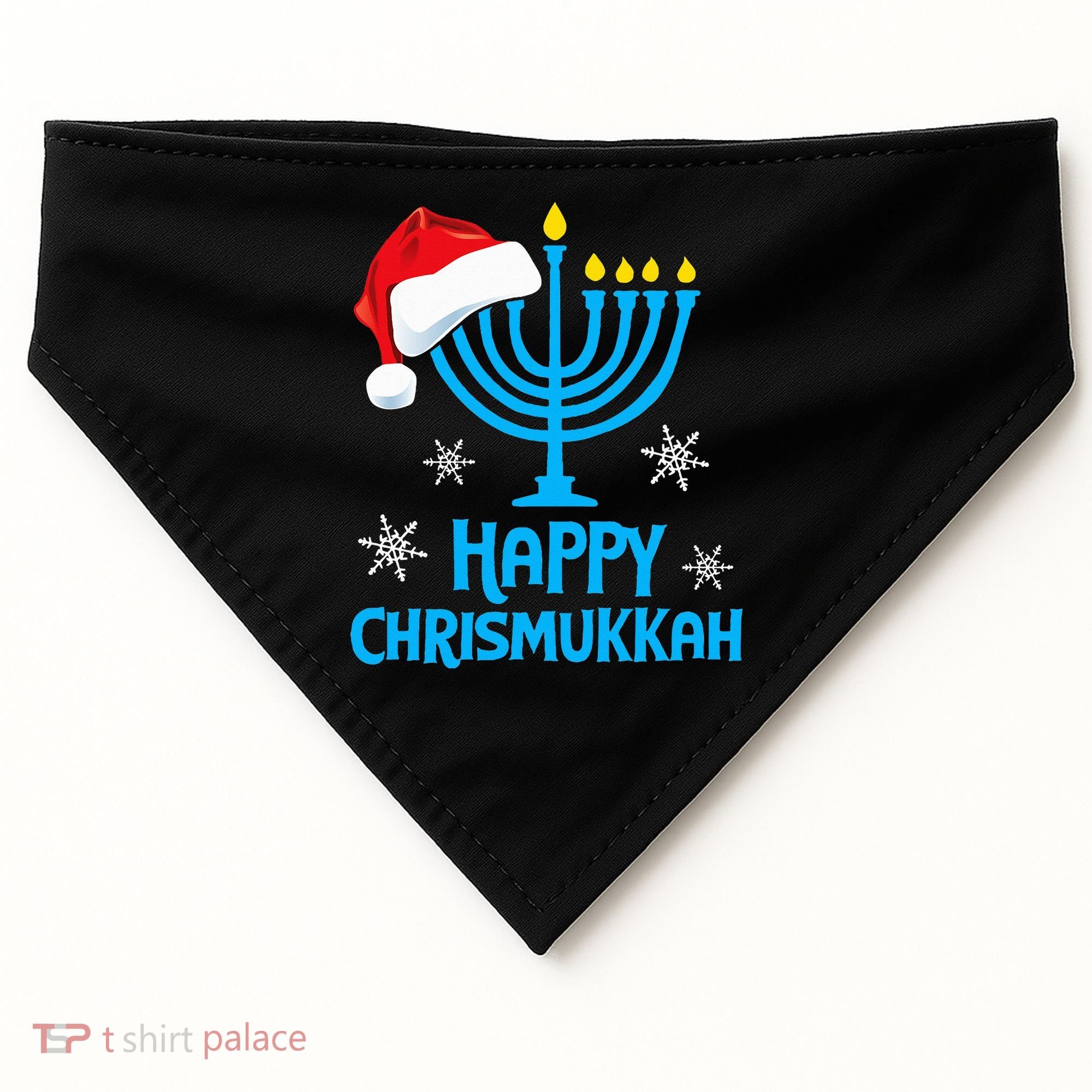 Happy Chrismukkah Santa Hat Christmas Hanukkah Sleep USA-Made Doggie Bandana