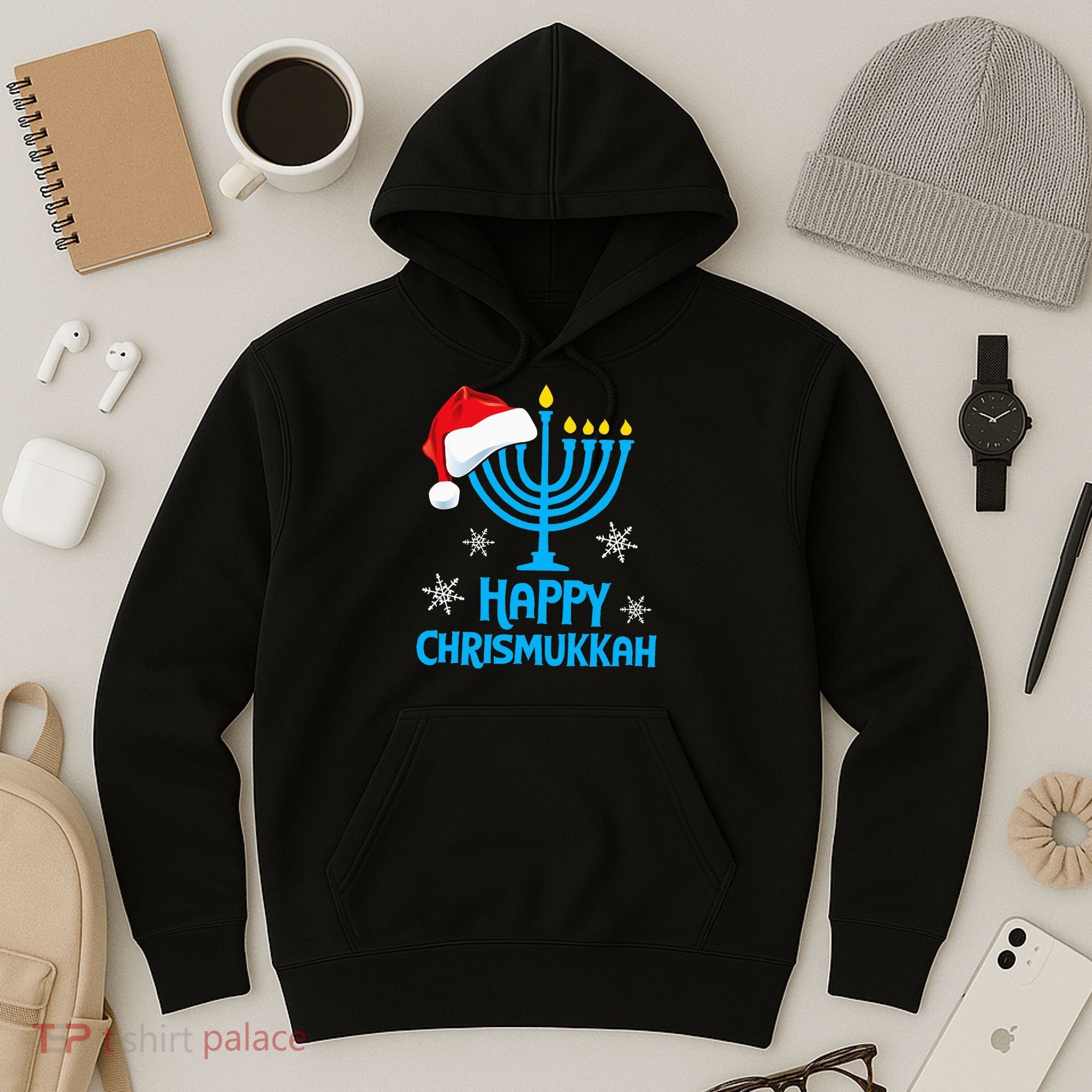 Happy Chrismukkah Santa Hat Christmas Hanukkah Sleep Hoodie