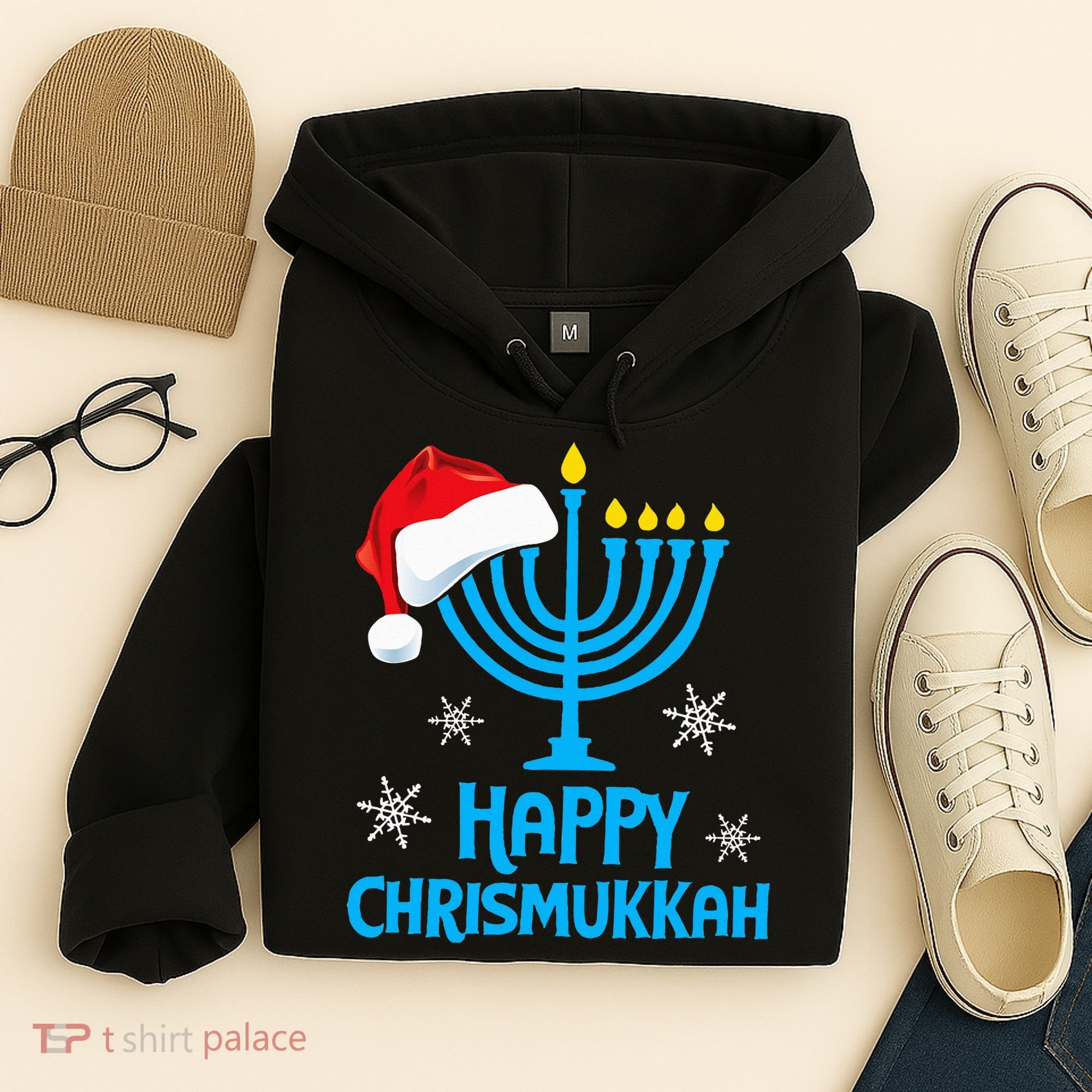 Happy Chrismukkah Santa Hat Christmas Hanukkah Sleep Hoodie