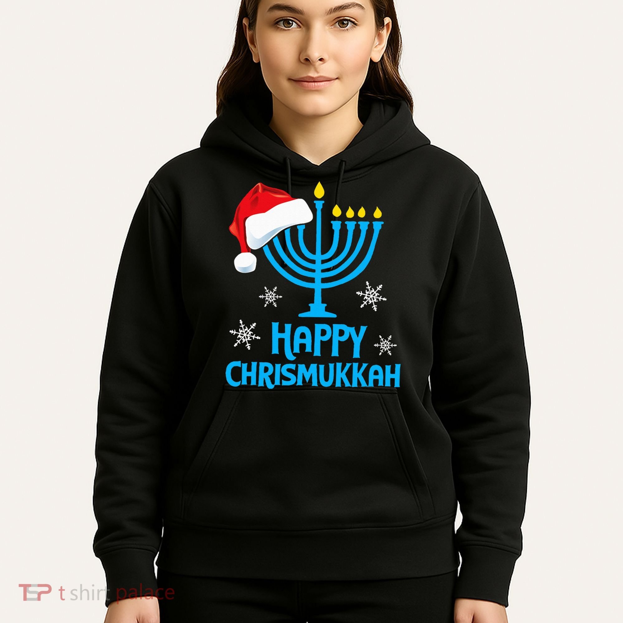 Happy Chrismukkah Santa Hat Christmas Hanukkah Sleep Hoodie