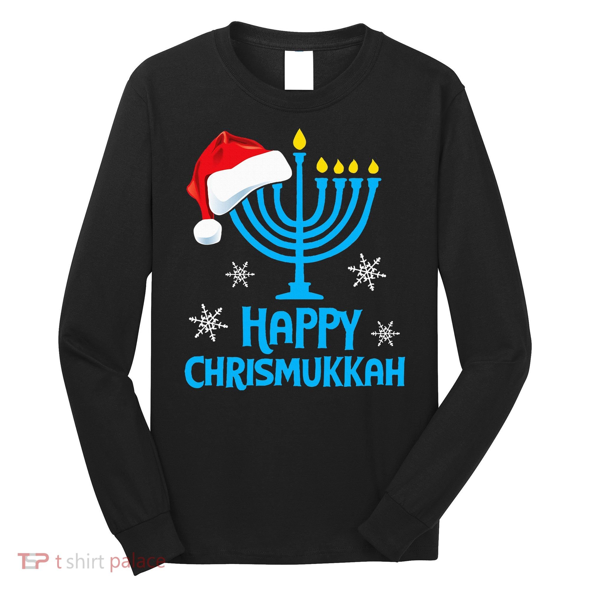 Happy Chrismukkah Santa Hat Christmas Hanukkah Sleep Long Sleeve Shirt