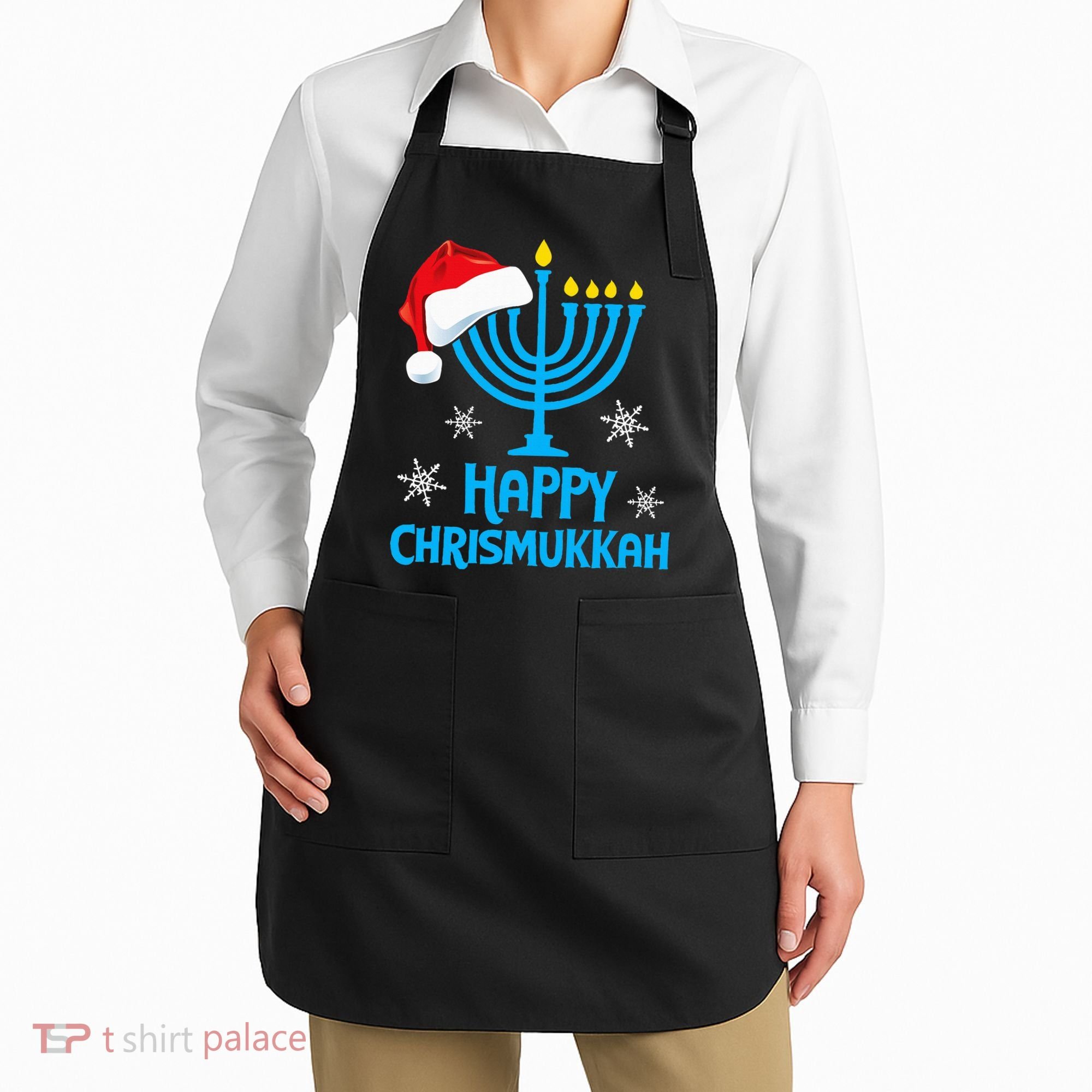 Happy Chrismukkah Santa Hat Christmas Hanukkah Sleep Apron