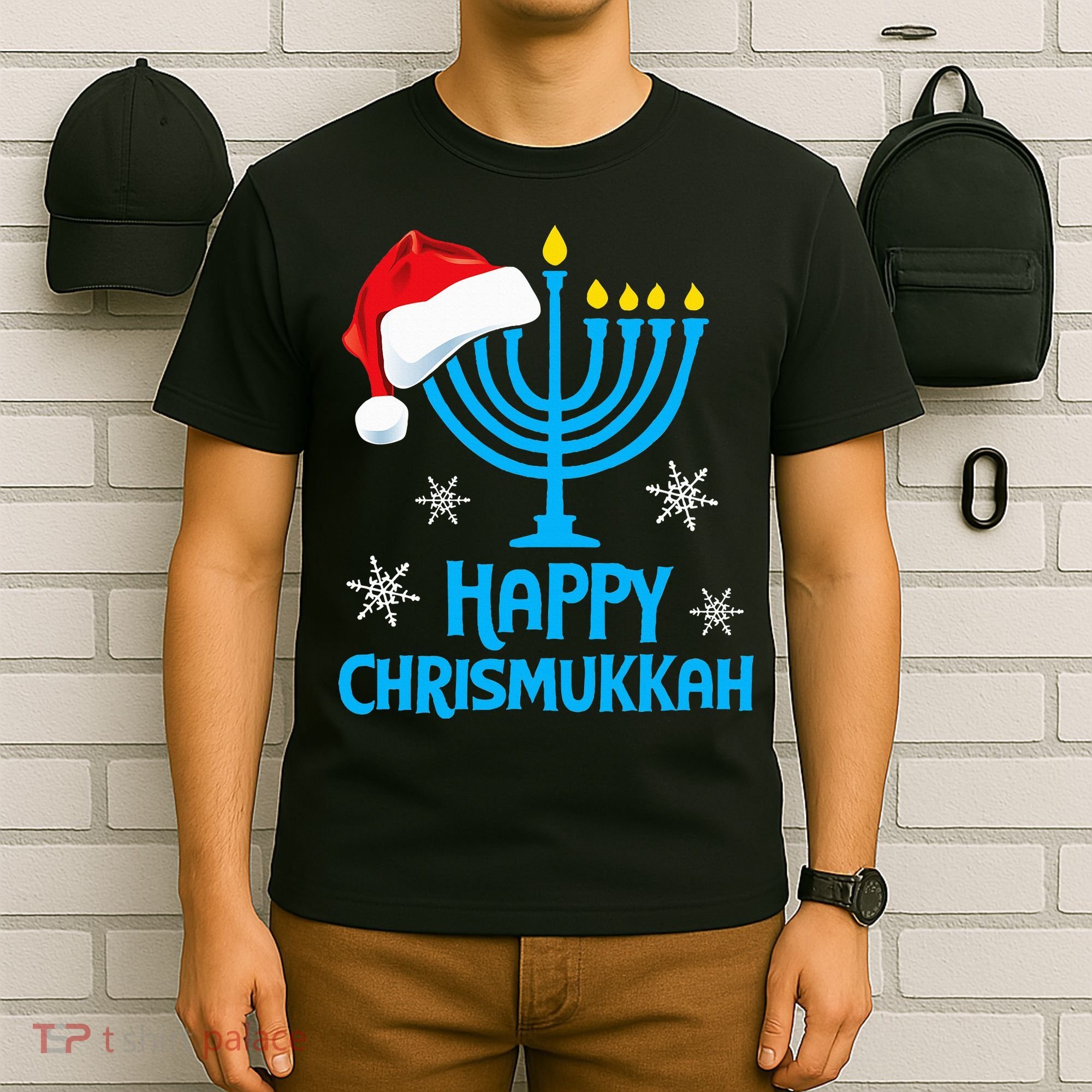 Happy Chrismukkah Santa Hat Christmas Hanukkah Sleep T-Shirt