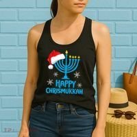 Happy Chrismukkah Santa Hat Christmas Hanukkah Sleep Women's Tank Top thumb 2