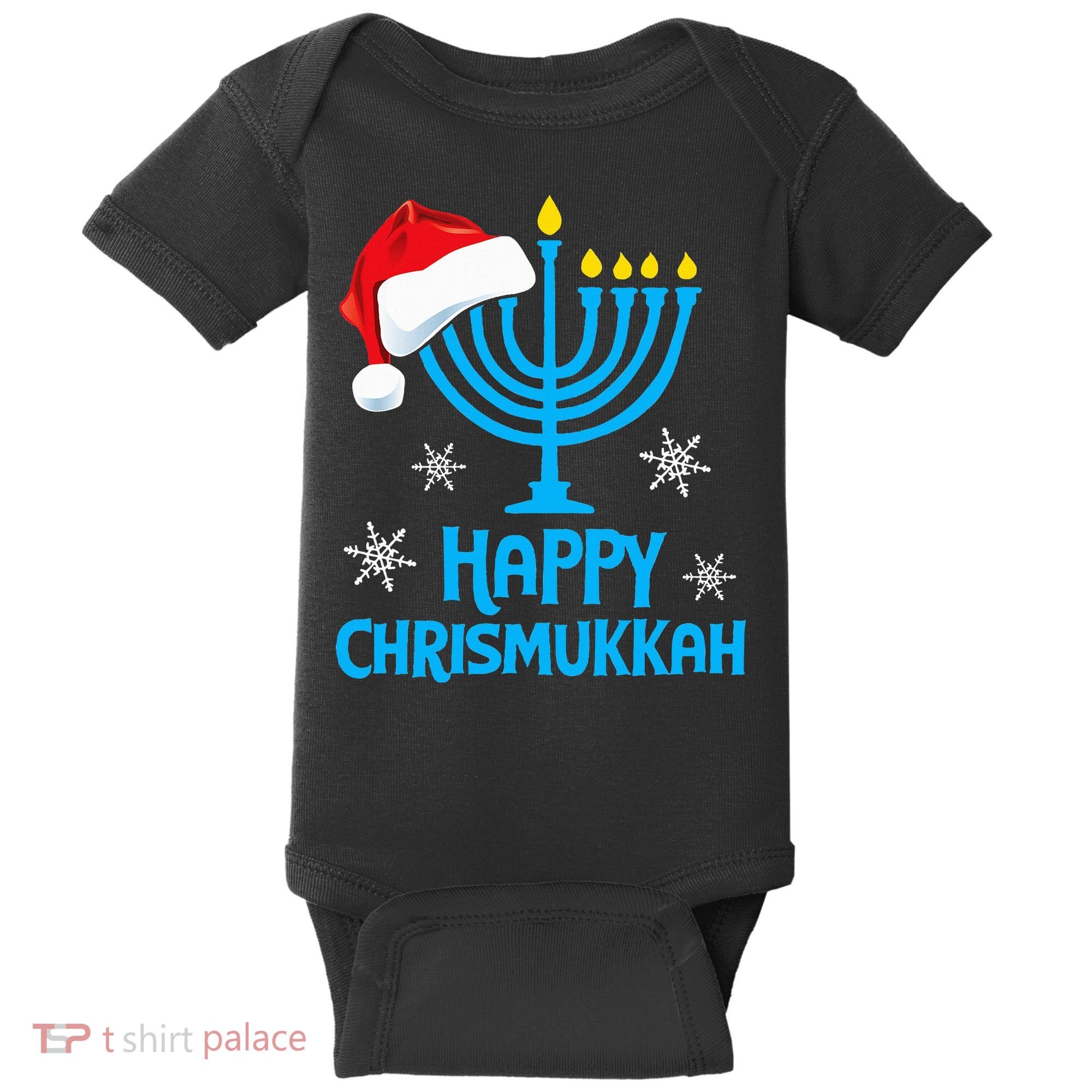 Happy Chrismukkah Santa Hat Christmas Hanukkah Sleep Baby Bodysuit