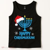 Happy Chrismukkah Santa Hat Christmas Hanukkah Sleep Tank Top thumb 2