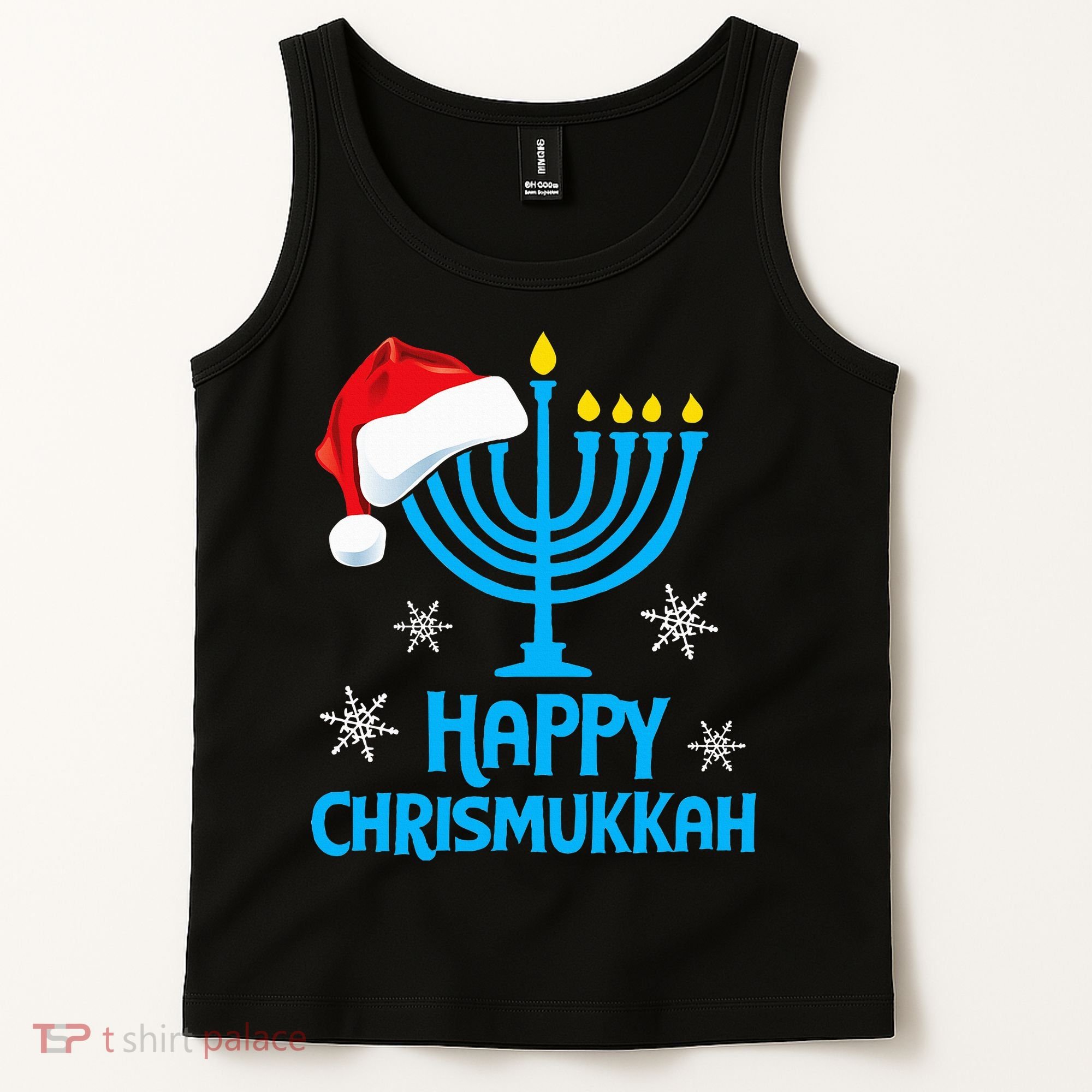 Happy Chrismukkah Santa Hat Christmas Hanukkah Sleep Tank Top
