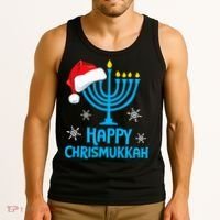 Happy Chrismukkah Santa Hat Christmas Hanukkah Sleep Tank Top thumb 3