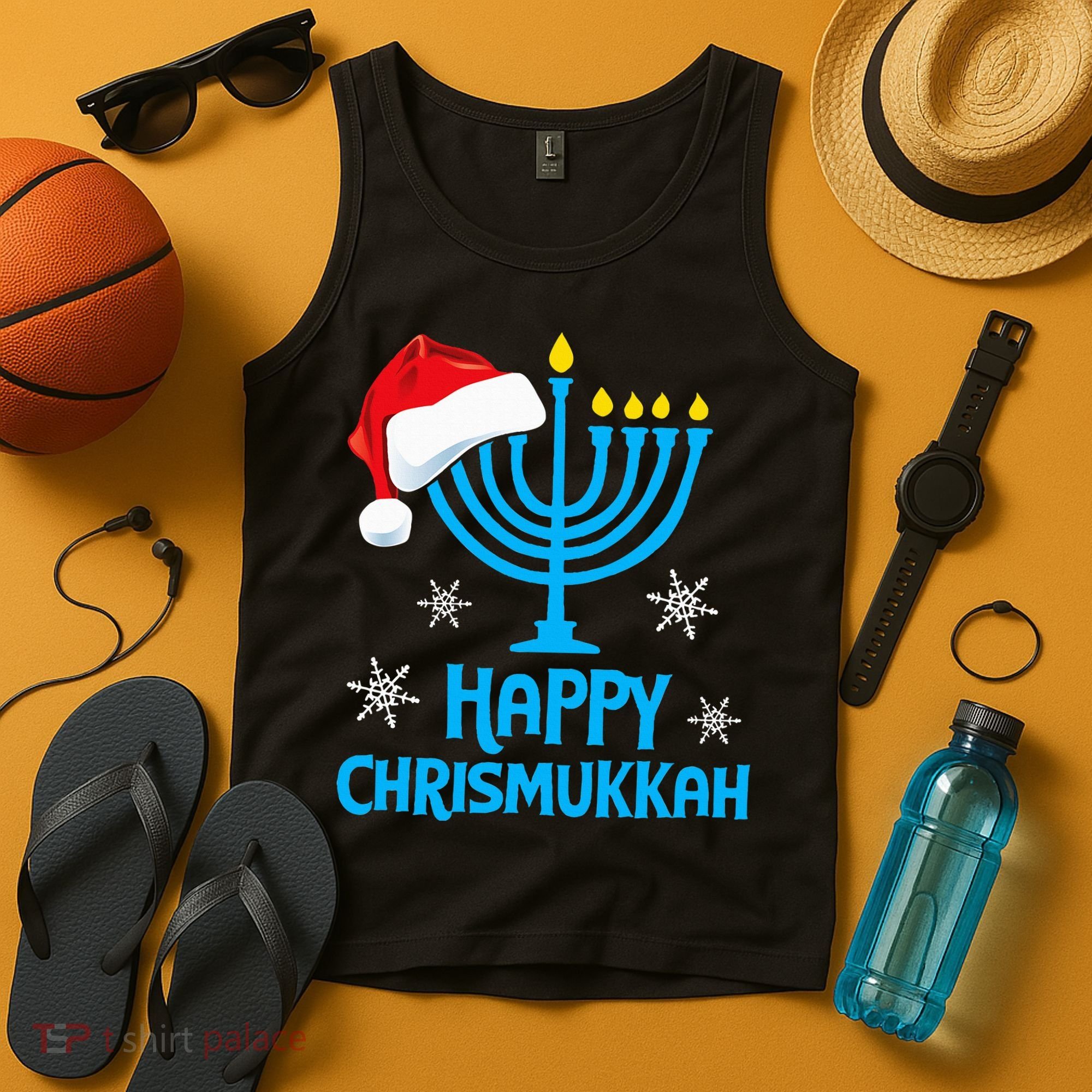 Happy Chrismukkah Santa Hat Christmas Hanukkah Sleep Tank Top