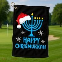 Happy Chrismukkah Santa Hat Christmas Hanukkah Sleep Golf Towel thumb 1