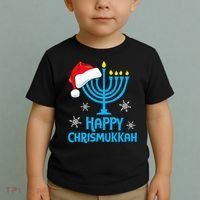 Happy Chrismukkah Santa Hat Christmas Hanukkah Sleep Toddler T-Shirt thumb 2