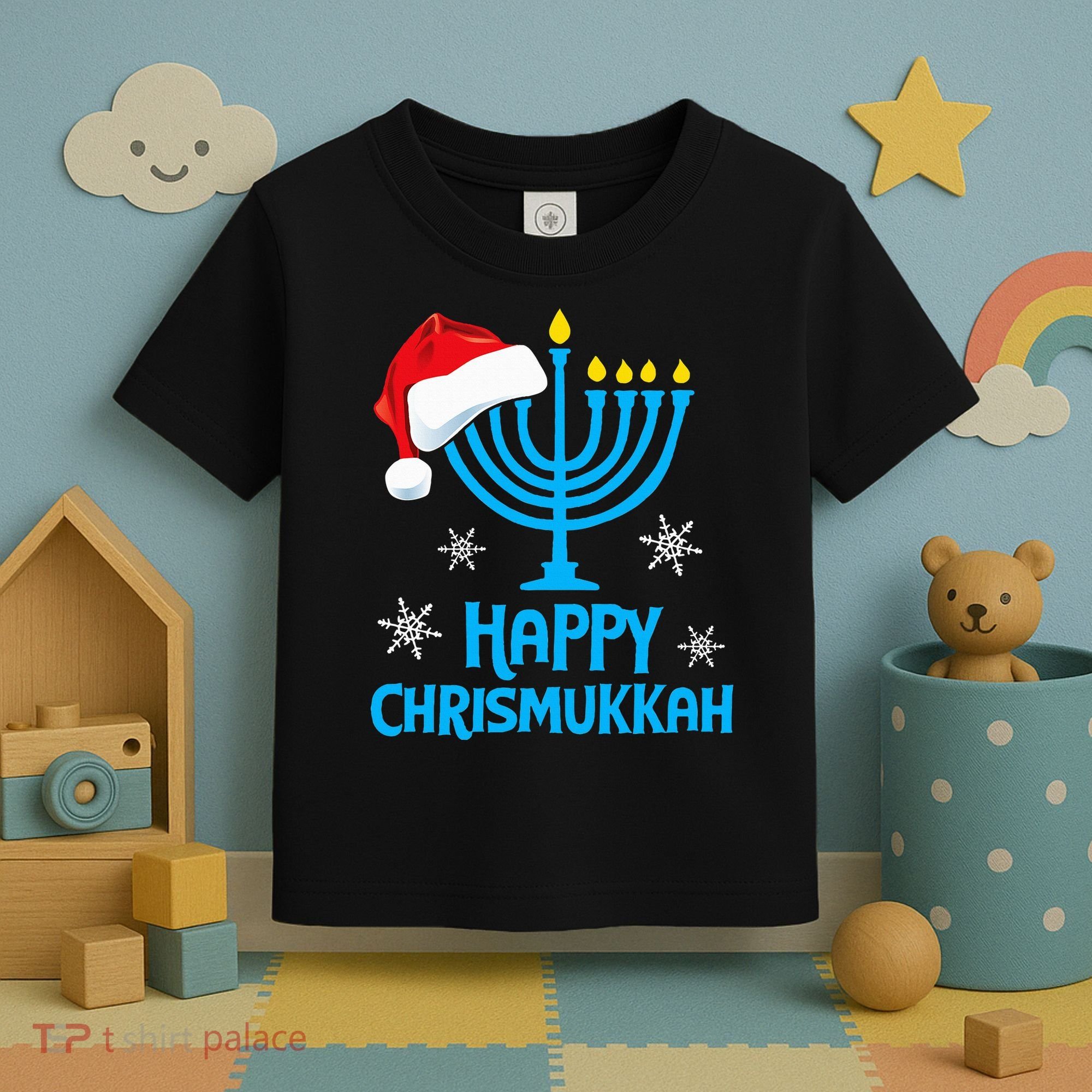 Happy Chrismukkah Santa Hat Christmas Hanukkah Sleep Toddler T-Shirt