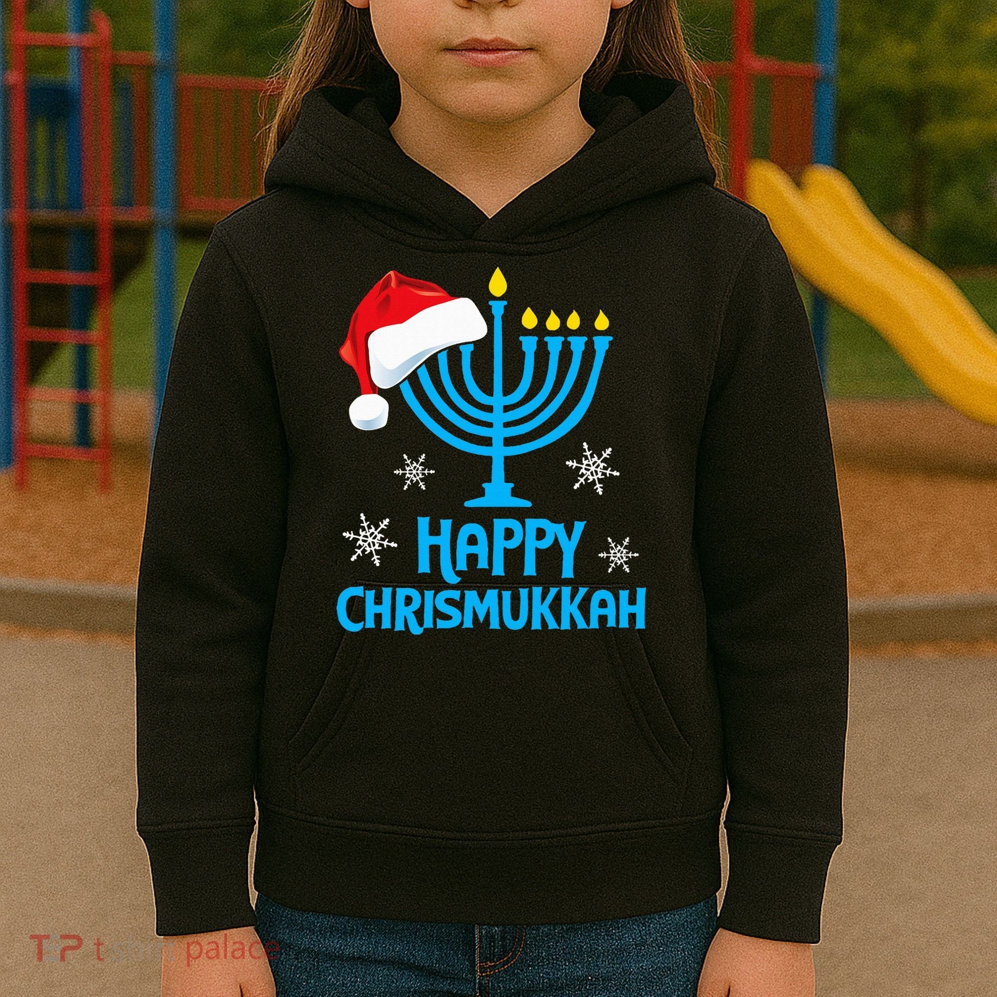Happy Chrismukkah Santa Hat Christmas Hanukkah Sleep Kids Hoodie