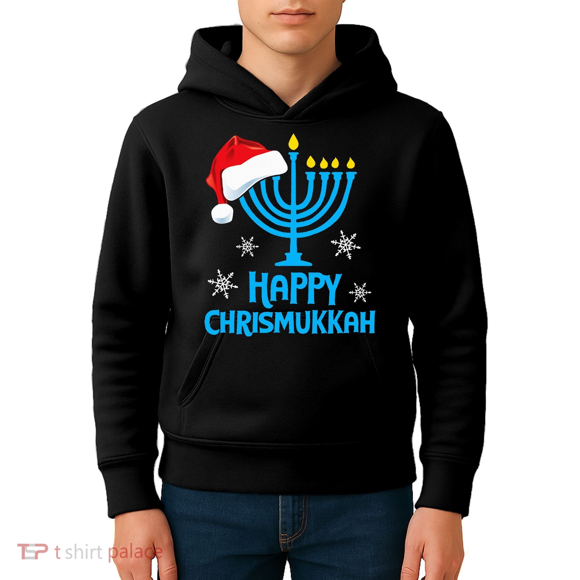 Happy Chrismukkah Santa Hat Christmas Hanukkah Sleep Kids Hoodie