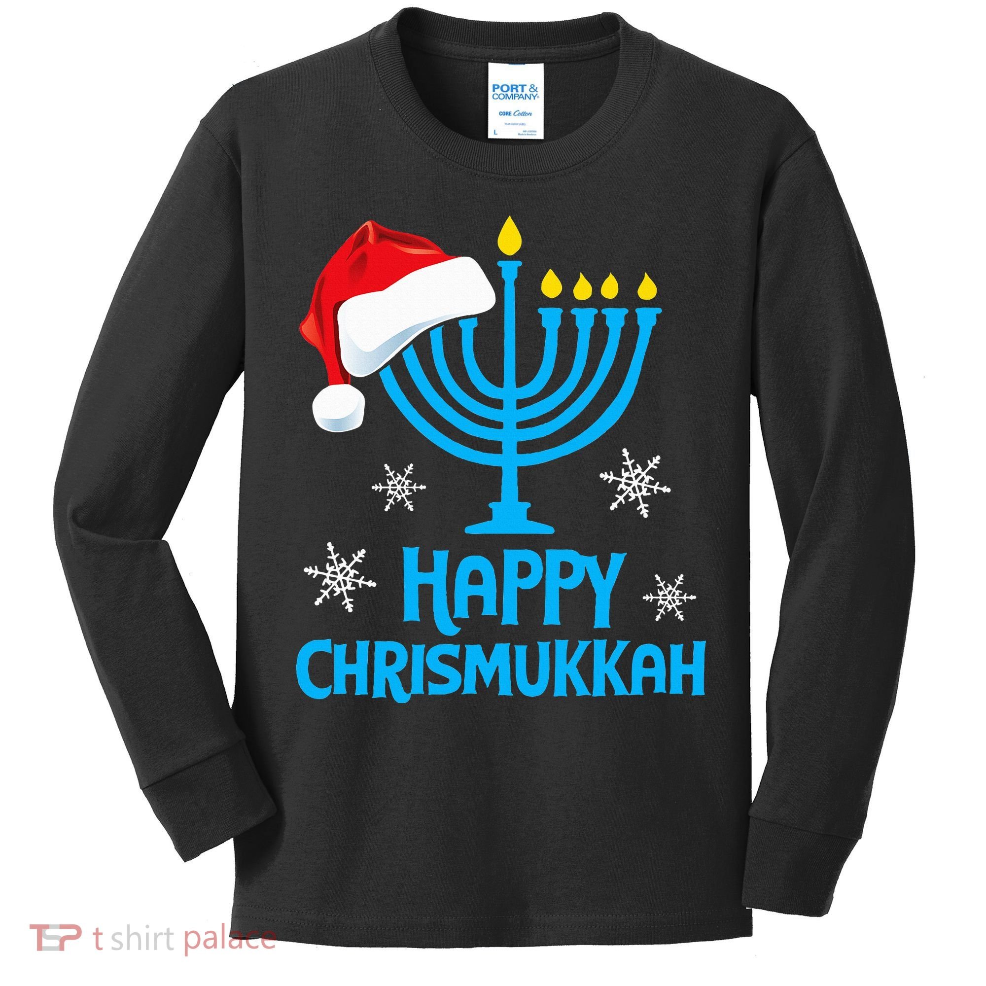 Happy Chrismukkah Santa Hat Christmas Hanukkah Sleep Kids Long Sleeve Shirt