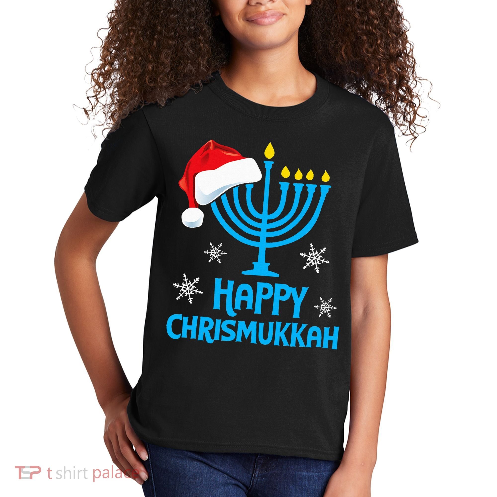 Happy Chrismukkah Santa Hat Christmas Hanukkah Sleep Kids T-Shirt