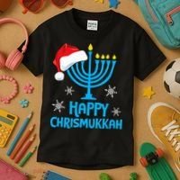 Happy Chrismukkah Santa Hat Christmas Hanukkah Sleep Kids T-Shirt thumb 3