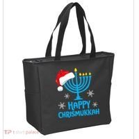 Happy Chrismukkah Santa Hat Christmas Hanukkah Sleep Tote Bag thumb 2