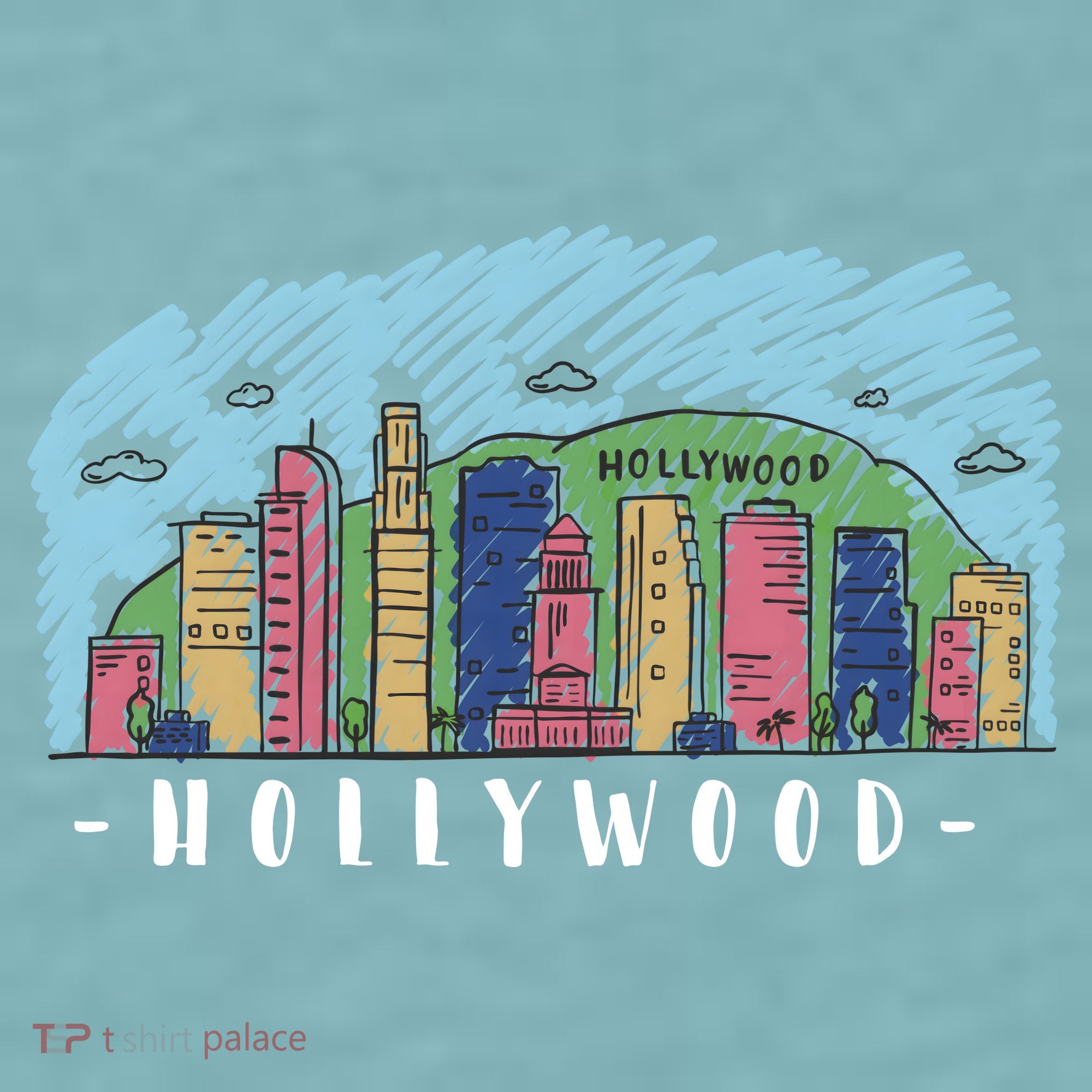 Hollywood Cartoon Style Illustration Sueded Cloud Jersey T-Shirt