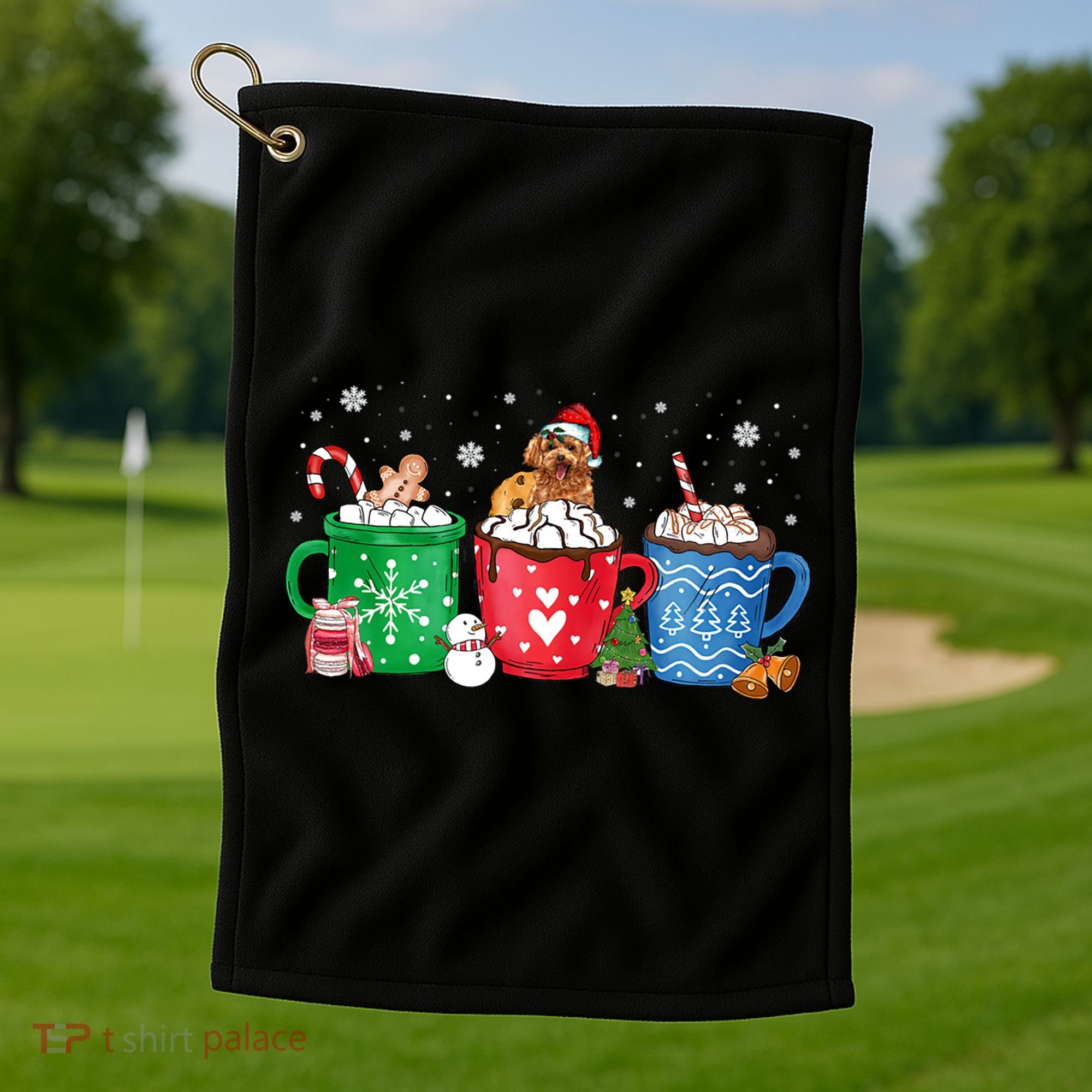 Hot Chocolate S Winter Mug Poodle Cream Christmas Gift Golf Towel