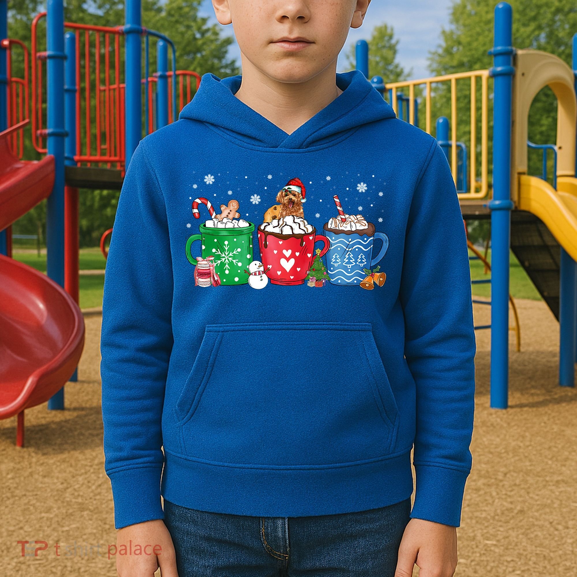 Hot Chocolate S Winter Mug Poodle Cream Christmas Gift Kids Hoodie