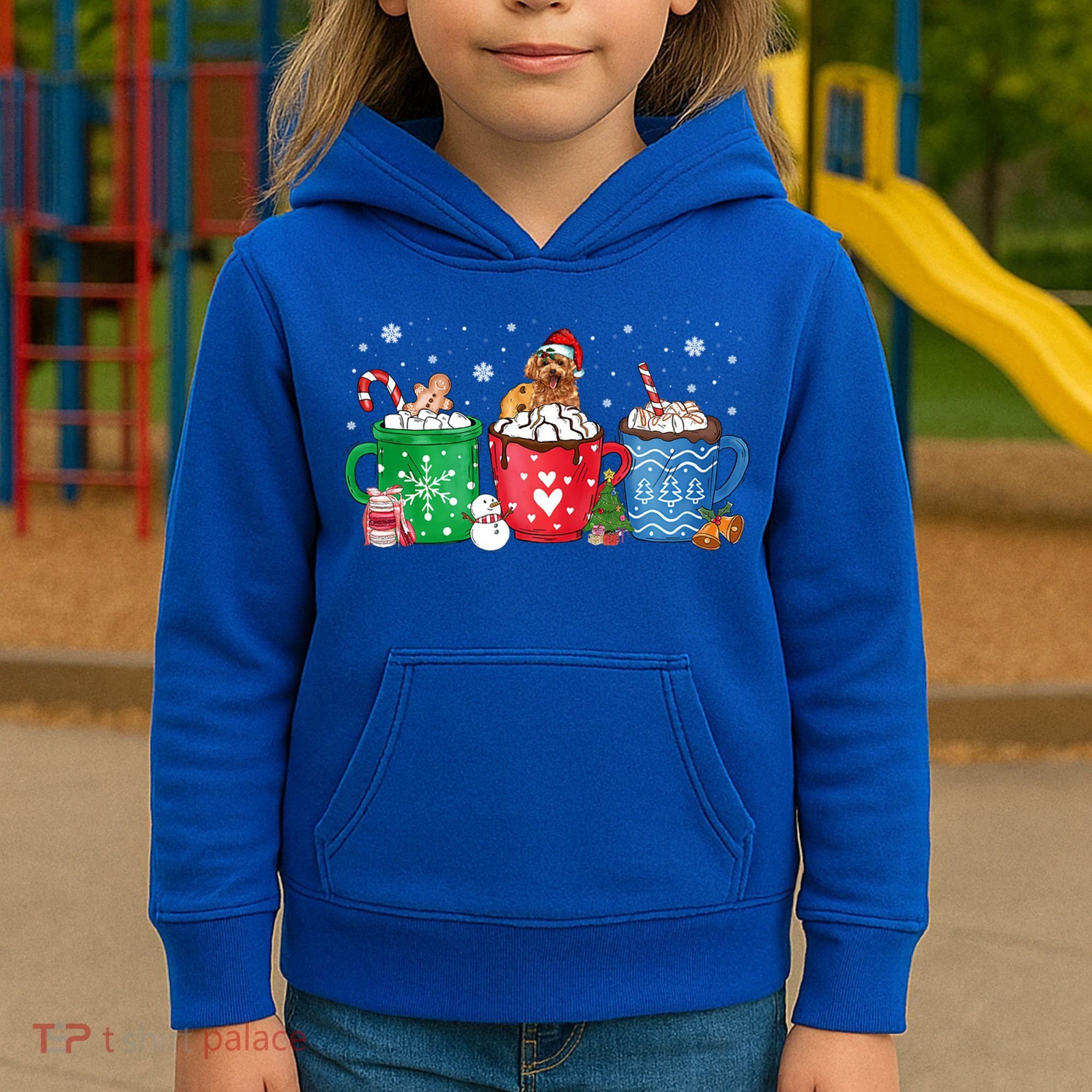 Hot Chocolate S Winter Mug Poodle Cream Christmas Gift Kids Hoodie