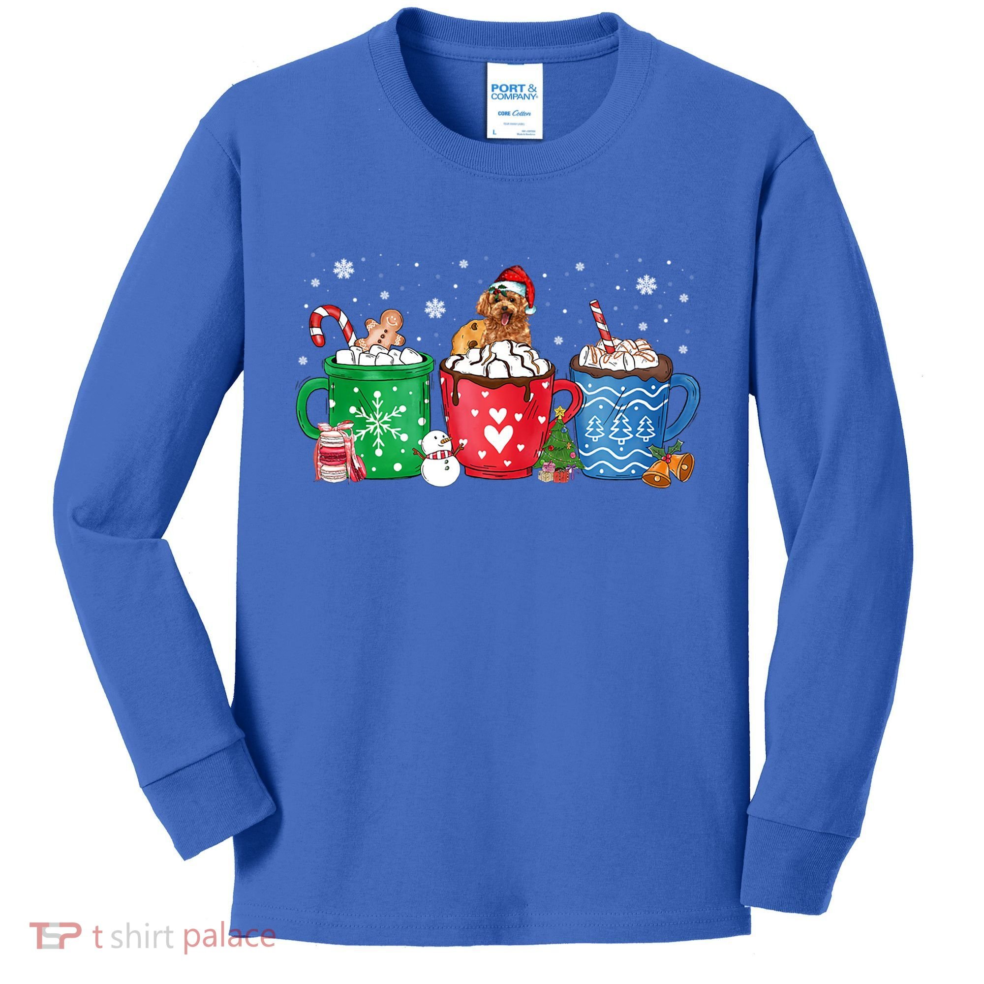 Hot Chocolate S Winter Mug Poodle Cream Christmas Gift Kids Long Sleeve Shirt