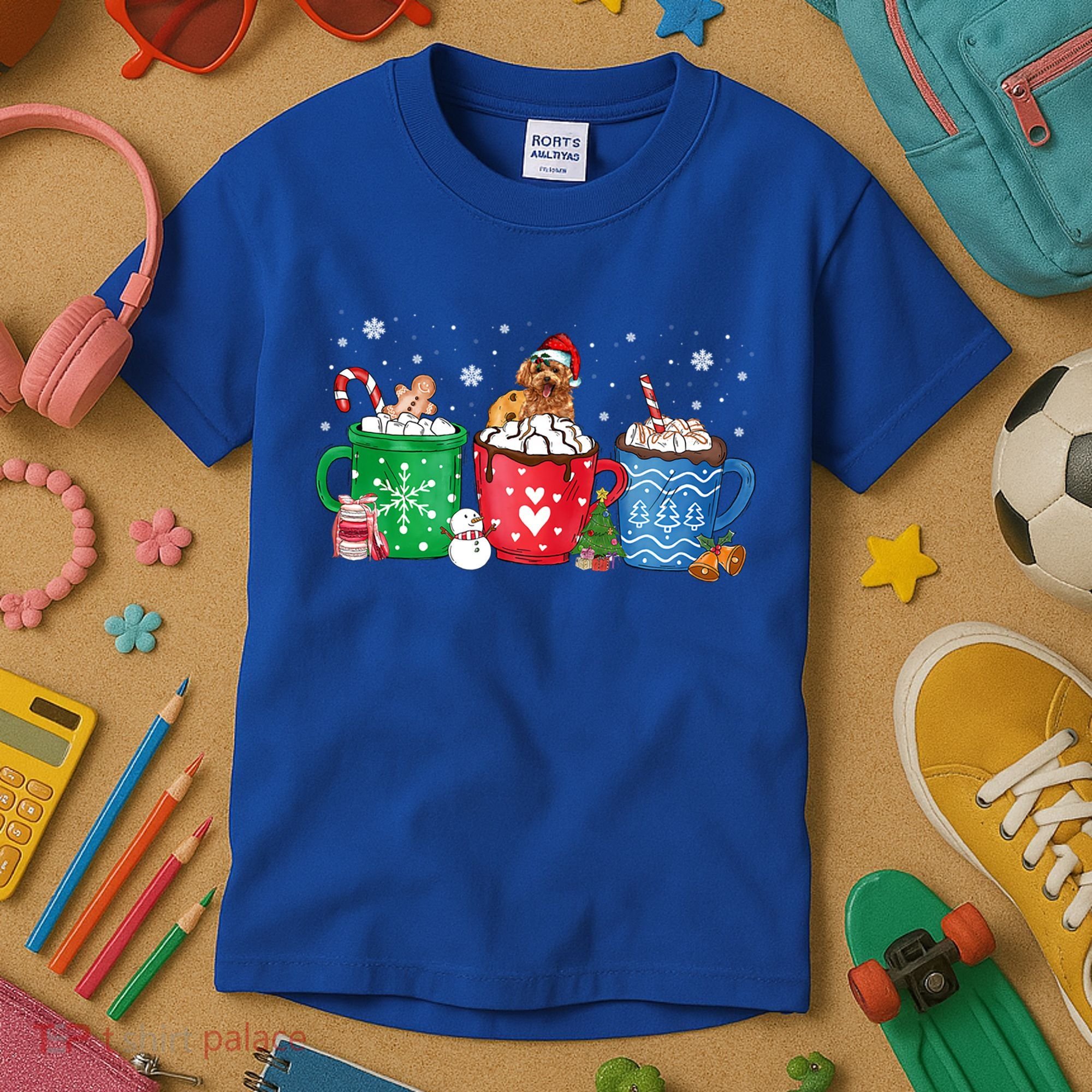 Hot Chocolate S Winter Mug Poodle Cream Christmas Gift Kids T-Shirt