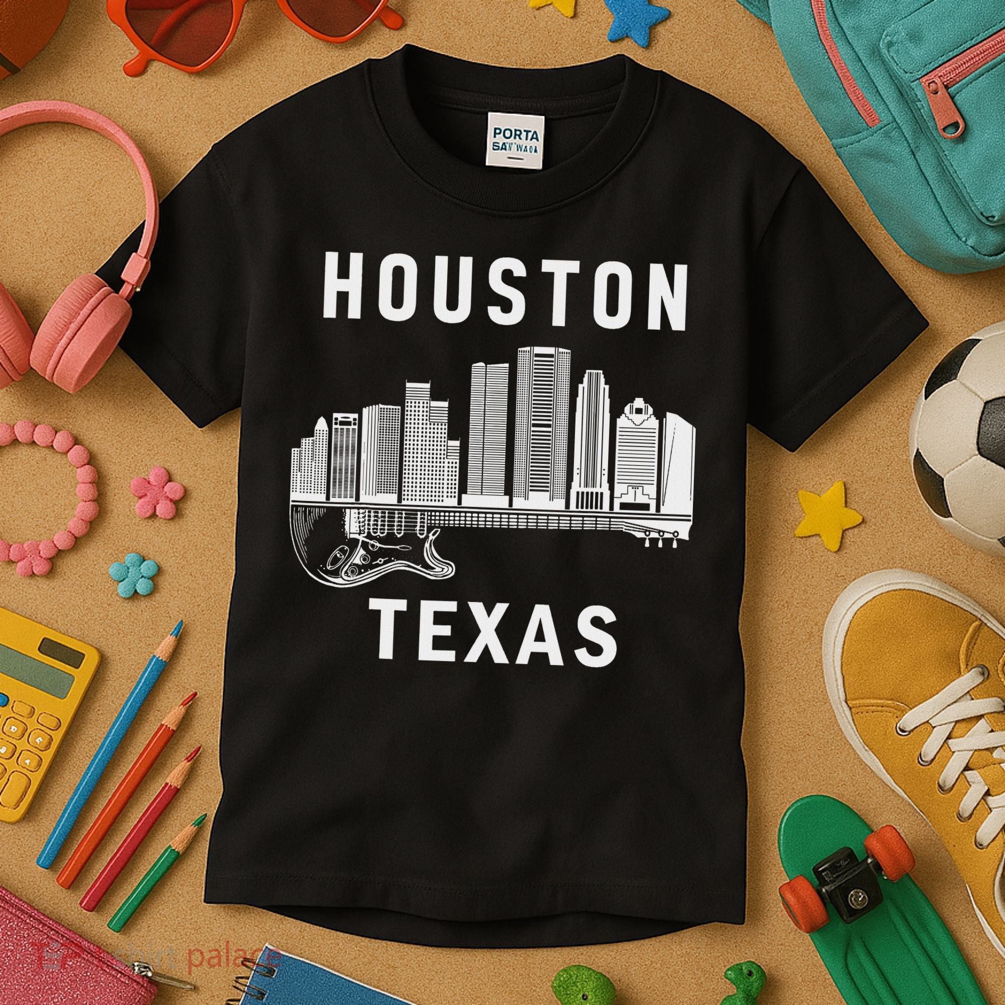 Houston City Skyline Music Texas Souvenir Houston Kids T-Shirt