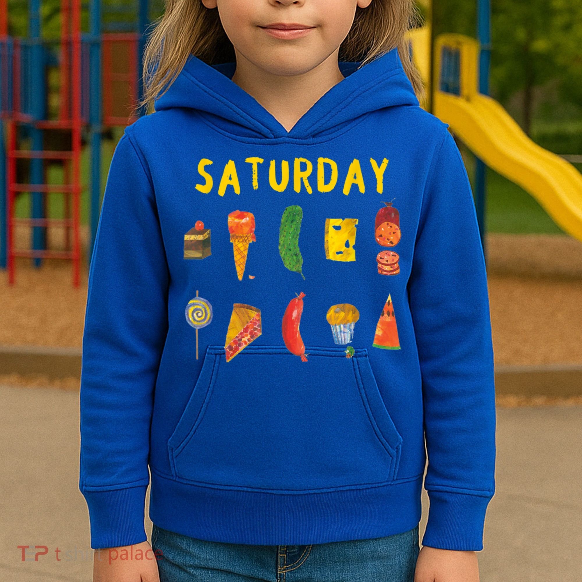 Hungry Caterpillars SATURDAY Funny Fruit Lover Vegan Kids Hoodie