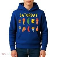 Hungry Caterpillars SATURDAY Funny Fruit Lover Vegan Kids Hoodie thumb 4