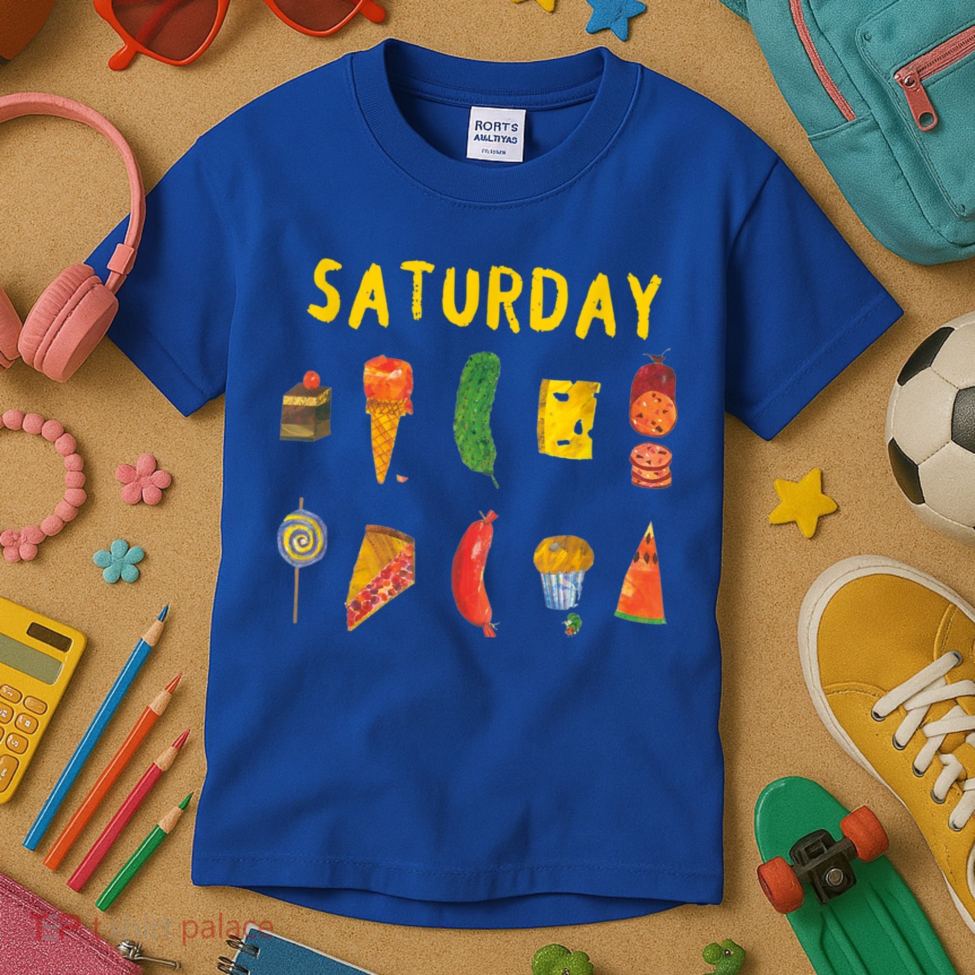 Hungry Caterpillars SATURDAY Funny Fruit Lover Vegan Kids T-Shirt