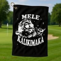 Hawaiian Christmas Santa Shaka Mele Kalikimaka Retro Hawaii Gift Golf Towel thumb 1