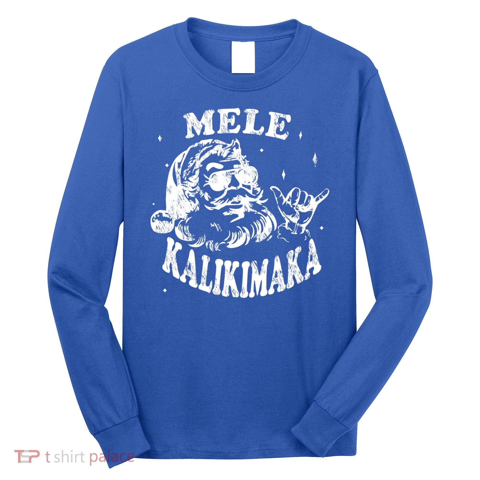 Hawaiian Christmas Santa Shaka Mele Kalikimaka Retro Hawaii Gift Long Sleeve Shirt