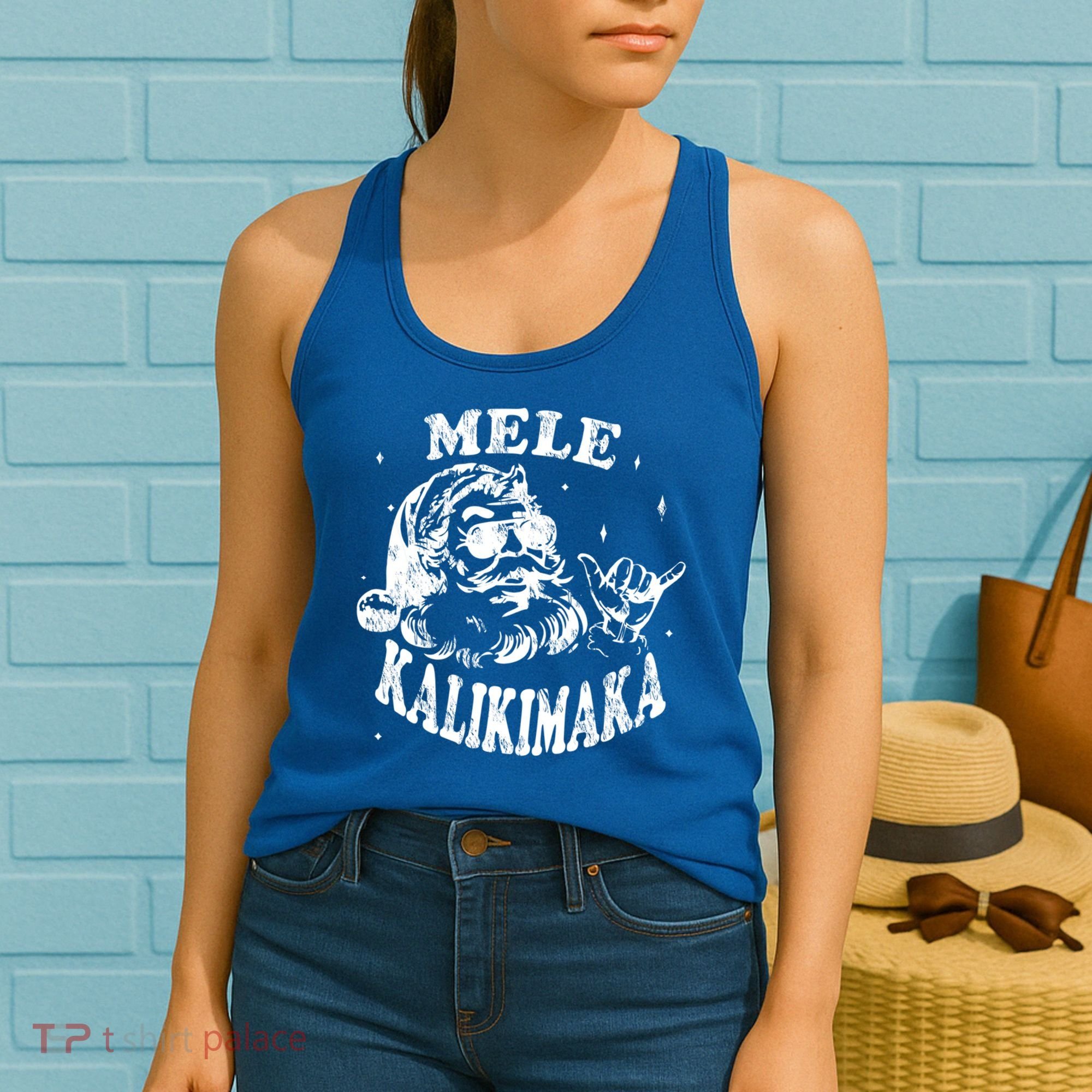 Hawaiian Christmas Santa Shaka Mele Kalikimaka Retro Hawaii Gift Women's Tank Top