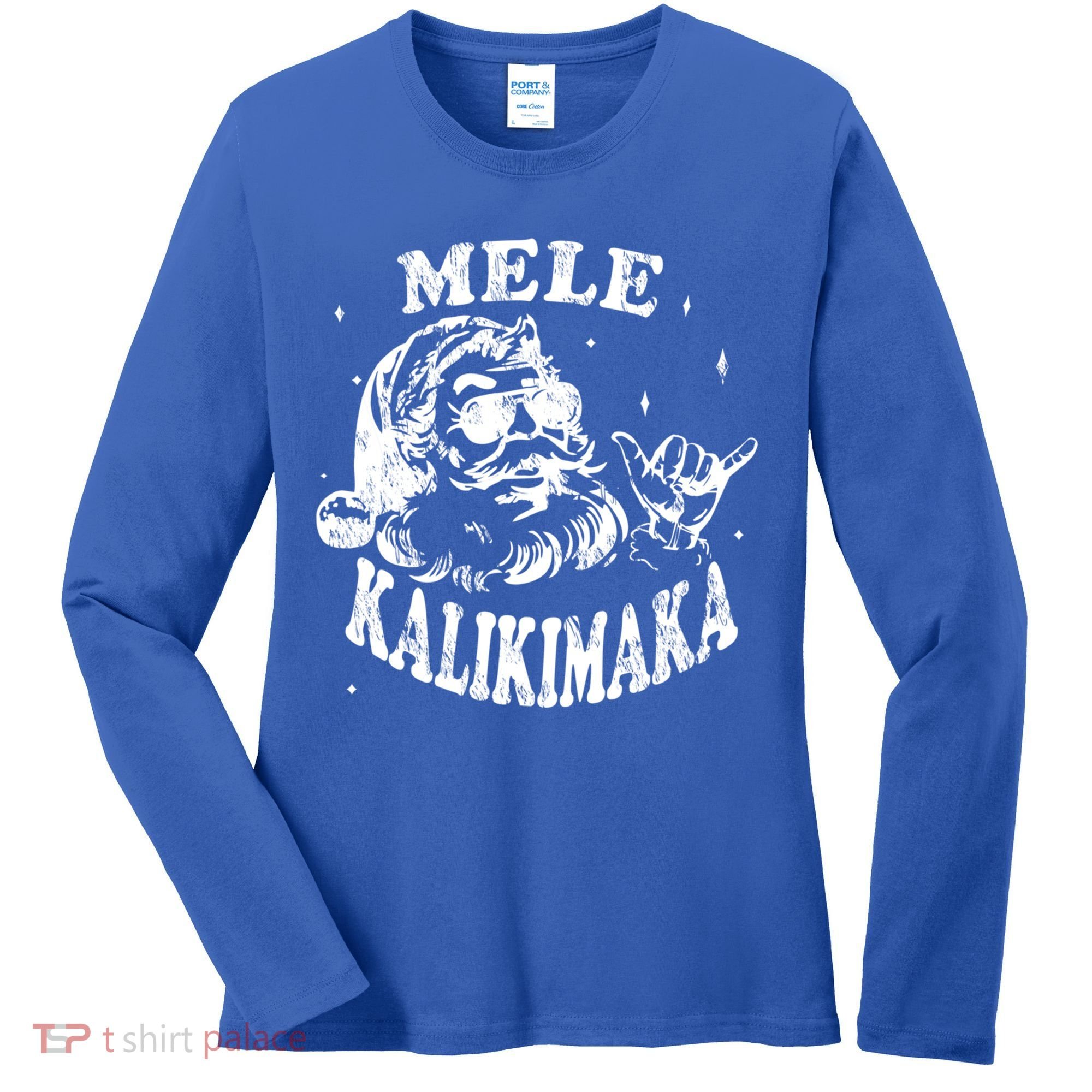 Hawaiian Christmas Santa Shaka Mele Kalikimaka Retro Hawaii Gift Women's Long Sleeve Shirt