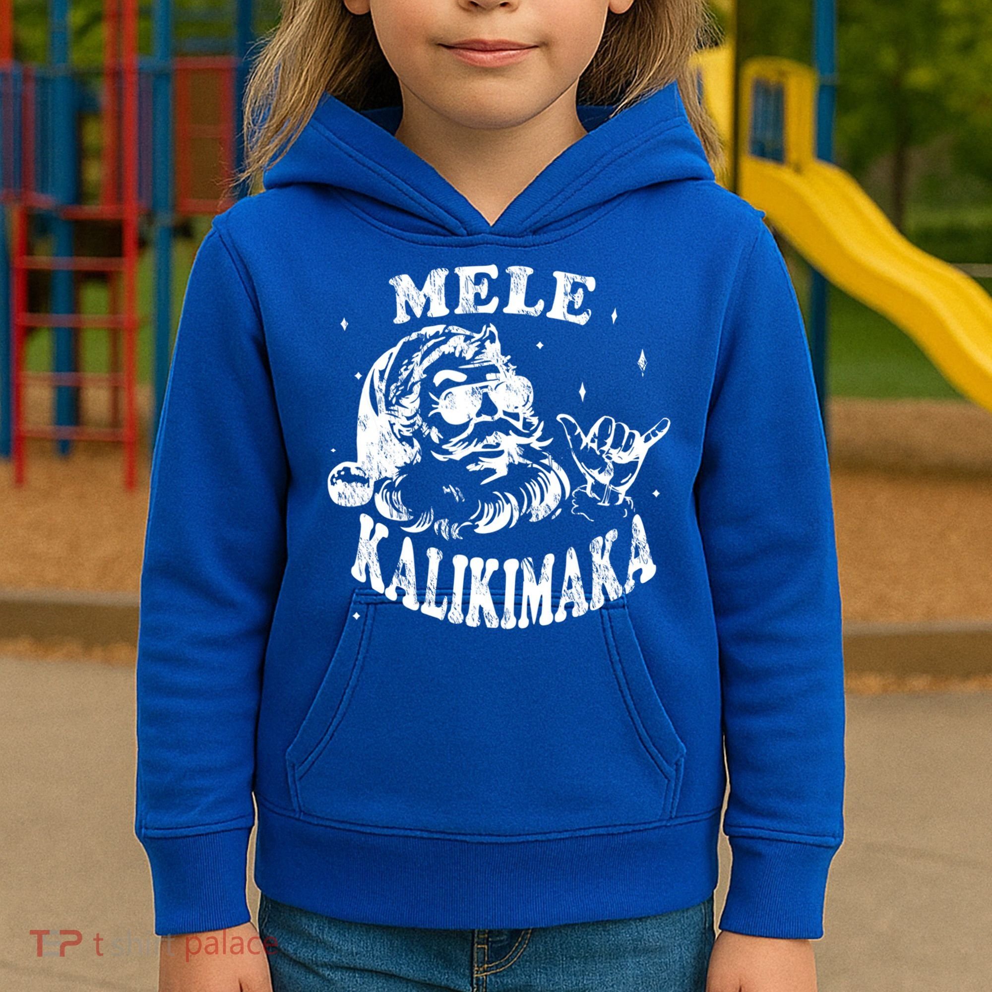 Hawaiian Christmas Santa Shaka Mele Kalikimaka Retro Hawaii Gift Kids Hoodie