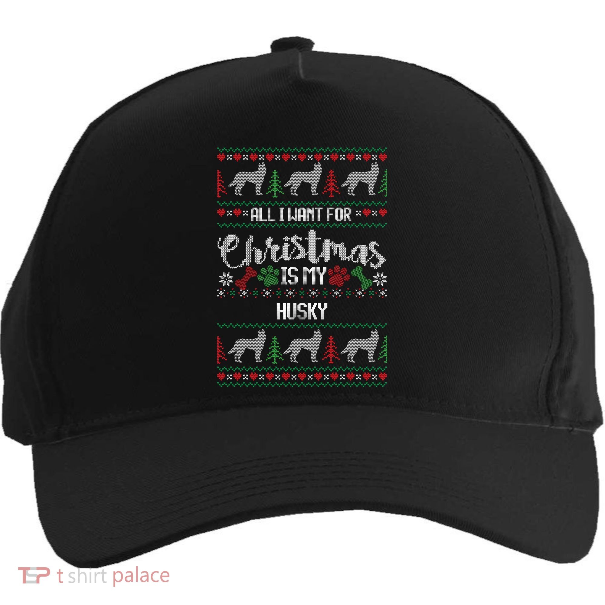 Husky Christmas Sweater Ugly Husky Sweater Gift Five-Panel Snapback Cap
