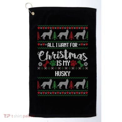 Husky Christmas Sweater Ugly Husky Sweater Gift Golf Towel