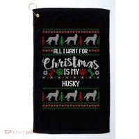 Husky Christmas Sweater Ugly Husky Sweater Gift Golf Towel thumb 0