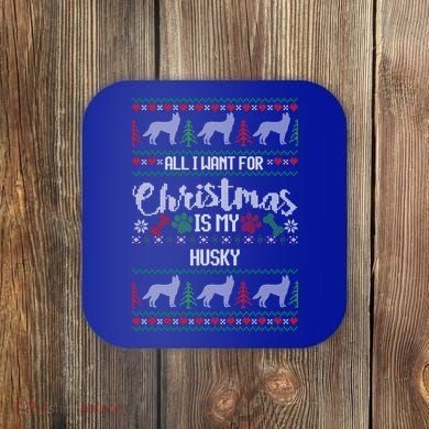 Husky Christmas Sweater Ugly Husky Sweater Gift Coaster