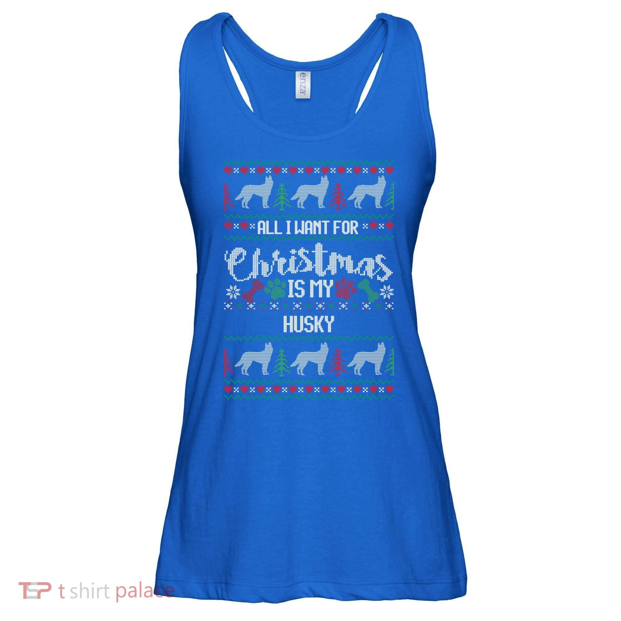 Husky Christmas Sweater Ugly Husky Sweater Gift Ladies Essential Flowy Tank